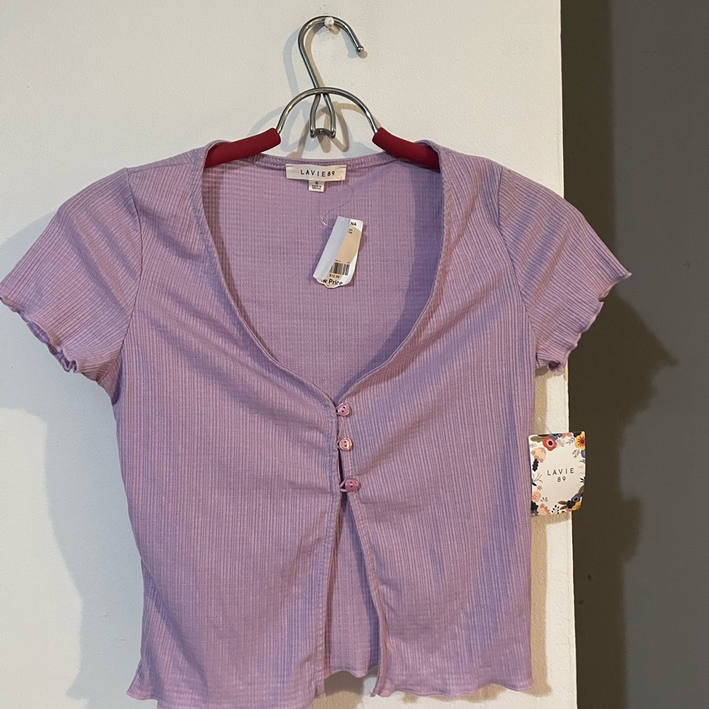 Purple Fitted Crop Button Down Shirt